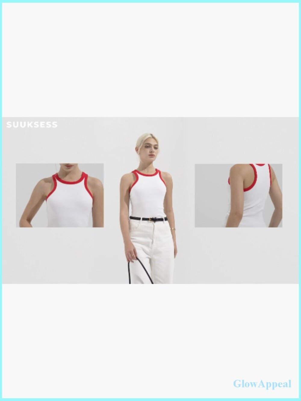 Padded Ribbed Tank Tops High Neck Racerback Built In Bra - Picture 6 of 7